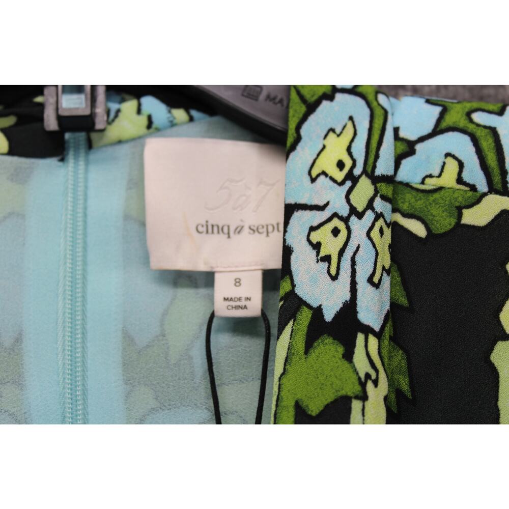 Cinq à Sept Midi Dress Damask Floral Tie Neck Ruched Size 8 - Picture 4 of 8